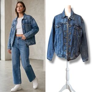 Buffalo David Bitton Nova Long Moto Denim Jacket Large Distressed
